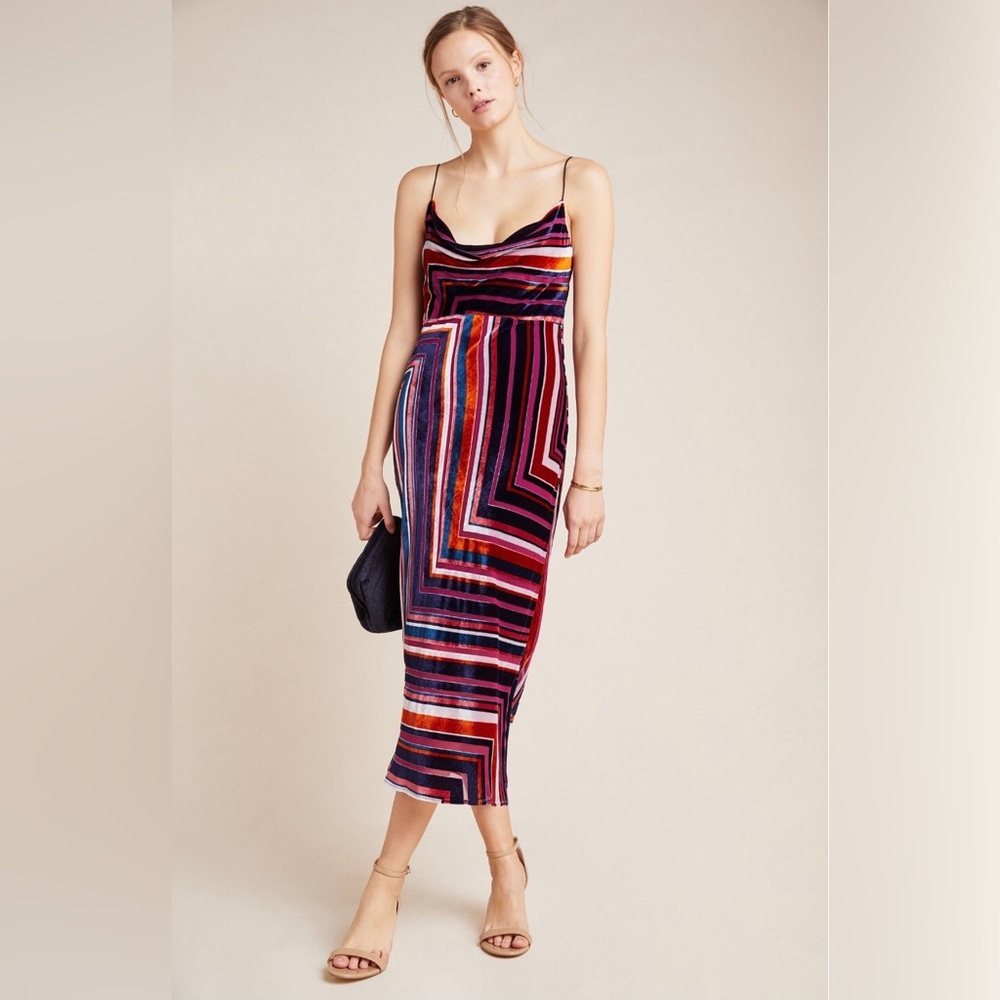 NWOT By Anthropologie Tina Velvet Mini Dress in Multicolor Size Large.